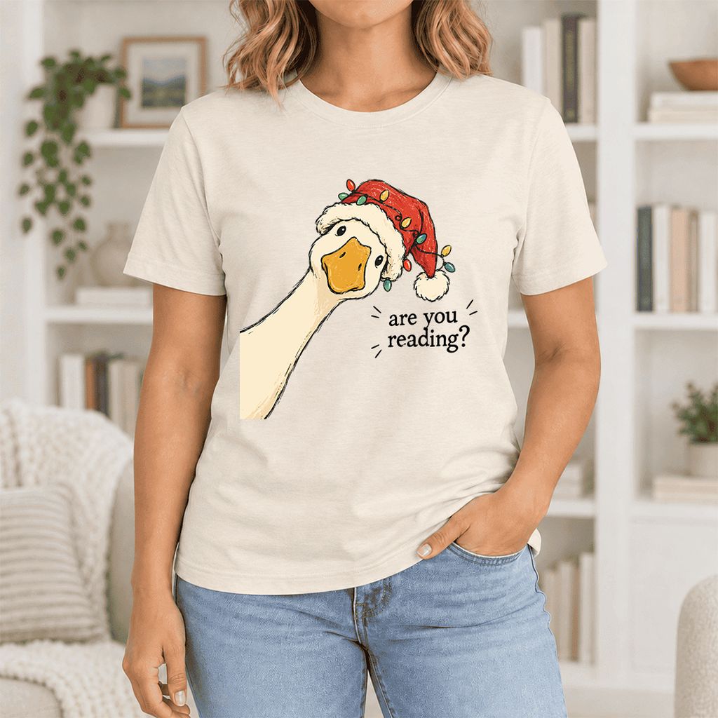 Are You Reading Goose Ultra-Soft Cotton T-Shirt | Christmas Book Lover Gift Natural