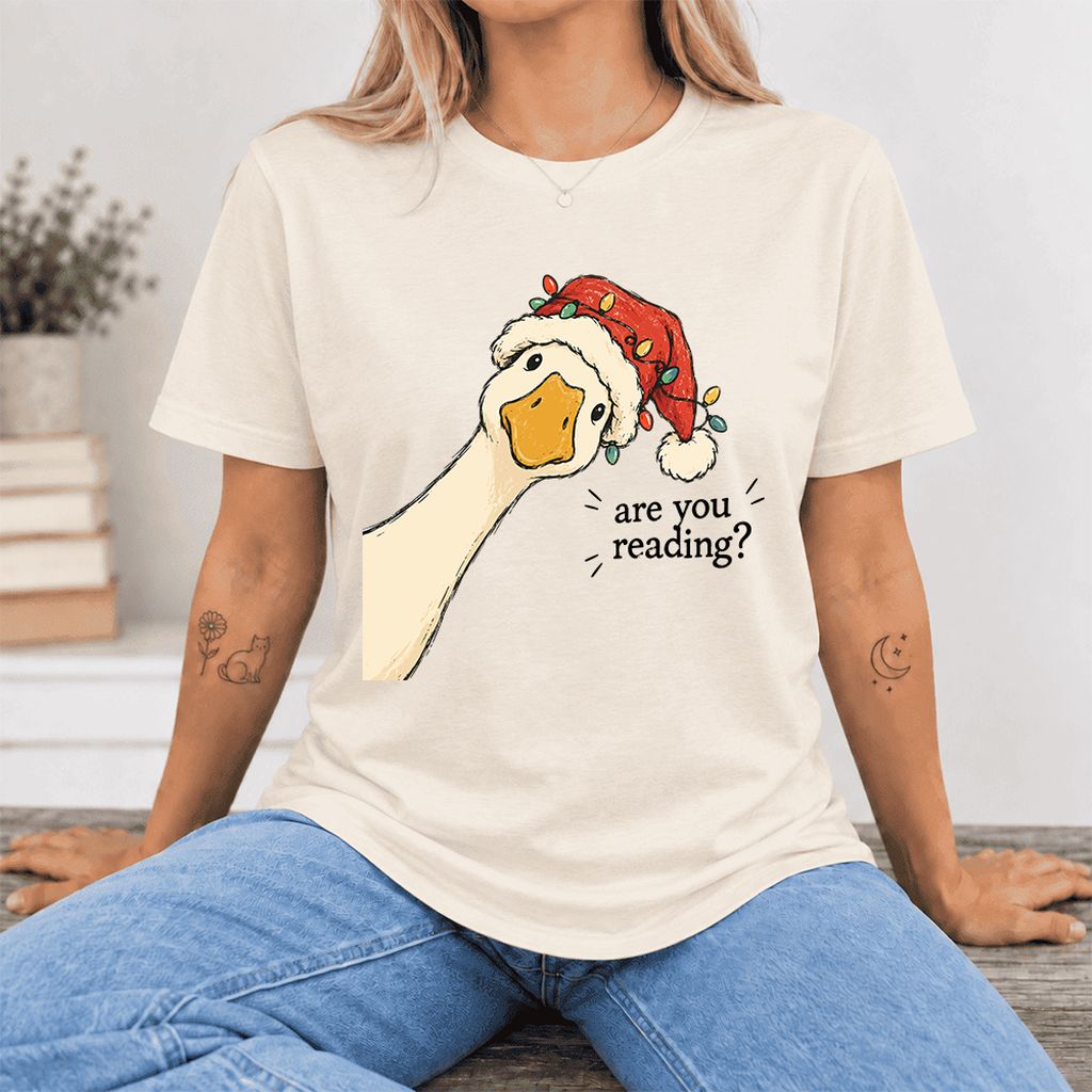 Are You Reading Goose Ultra-Soft Cotton T-Shirt | Christmas Book Lover Gift Natural