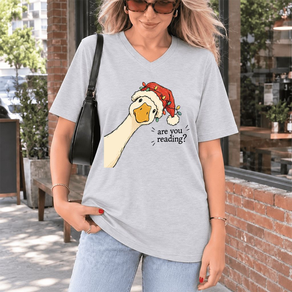 Are You Reading Goose Ultra-Soft V-Neck | Funny Christmas Book Lover Gift Ash