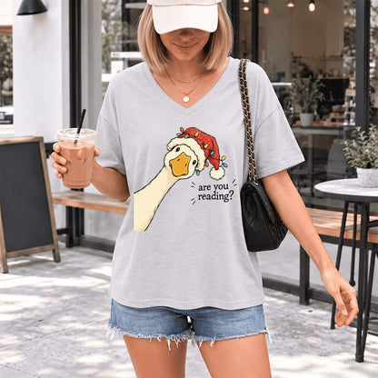 Are You Reading Goose Ultra-Soft V-Neck | Funny Christmas Book Lover Gift Ash