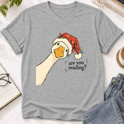 Are You Reading Goose Ultra-Soft V-Neck | Funny Christmas Book Lover Gift Athletic Heather