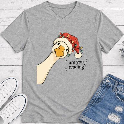 Are You Reading Goose Ultra-Soft V-Neck | Funny Christmas Book Lover Gift Athletic Heather