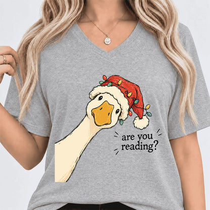 Are You Reading Goose Ultra-Soft V-Neck | Funny Christmas Book Lover Gift Athletic Heather