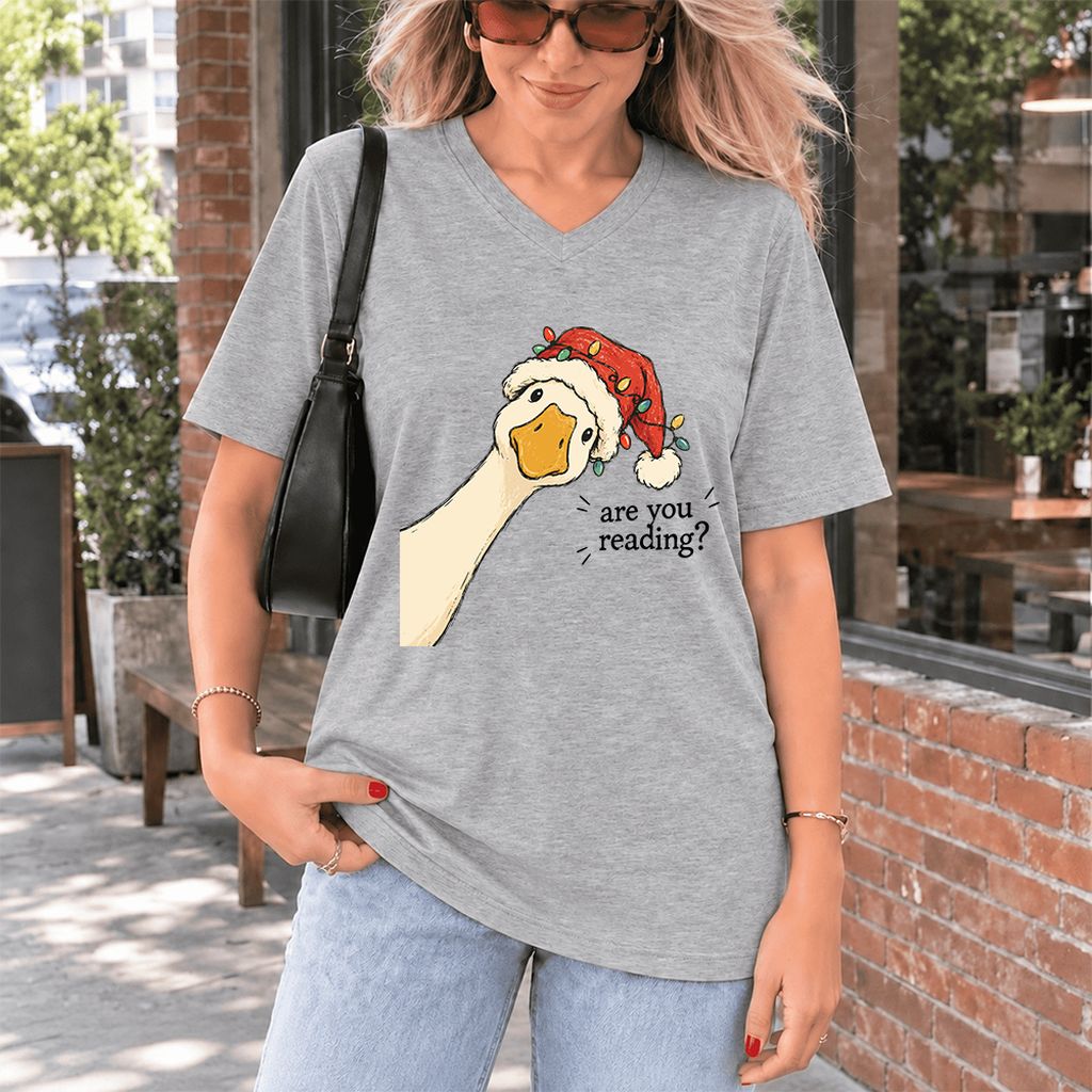 Are You Reading Goose Ultra-Soft V-Neck | Funny Christmas Book Lover Gift Athletic Heather