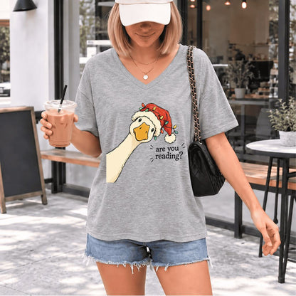 Are You Reading Goose Ultra-Soft V-Neck | Funny Christmas Book Lover Gift Athletic Heather