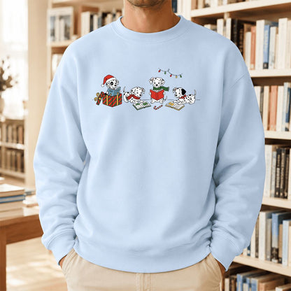 Dalmatian Dogs Reading Printed Sweatshirt | Christmas Book Lover Gift Light Blue