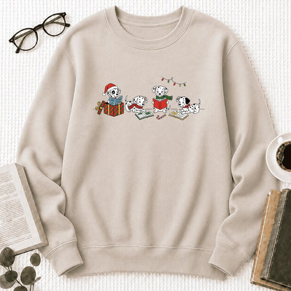 Dalmatian Dogs Reading Printed Sweatshirt | Christmas Book Lover Gift Sand