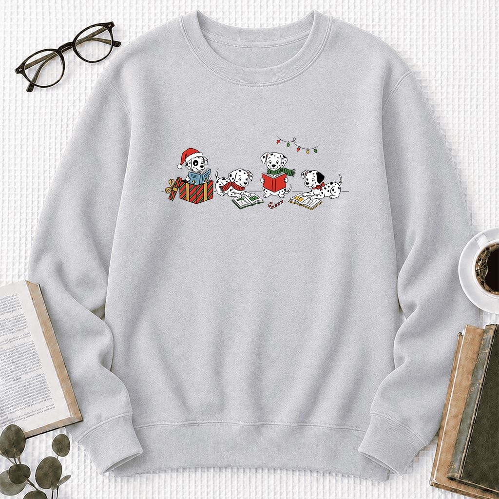Dalmatian Dogs Reading Printed Sweatshirt | Christmas Book Lover Gift Sport Grey