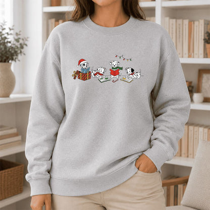 Dalmatian Dogs Reading Printed Sweatshirt | Christmas Book Lover Gift Sport Grey
