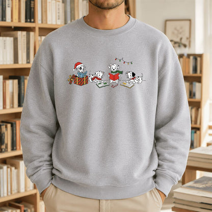 Dalmatian Dogs Reading Printed Sweatshirt | Christmas Book Lover Gift Sport Grey