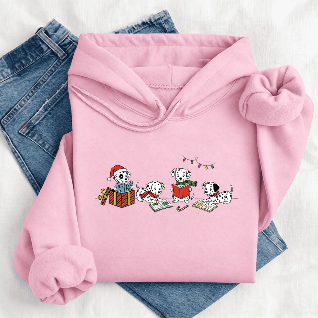Dalmatian Dogs Reading Softstyle Hoodie | Christmas Book Lover Gift Light Pink
