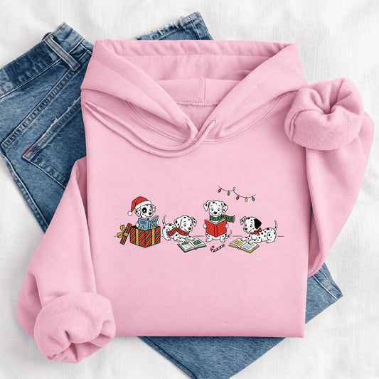 Dalmatian Dogs Reading Softstyle Hoodie | Christmas Book Lover Gift Light Pink
