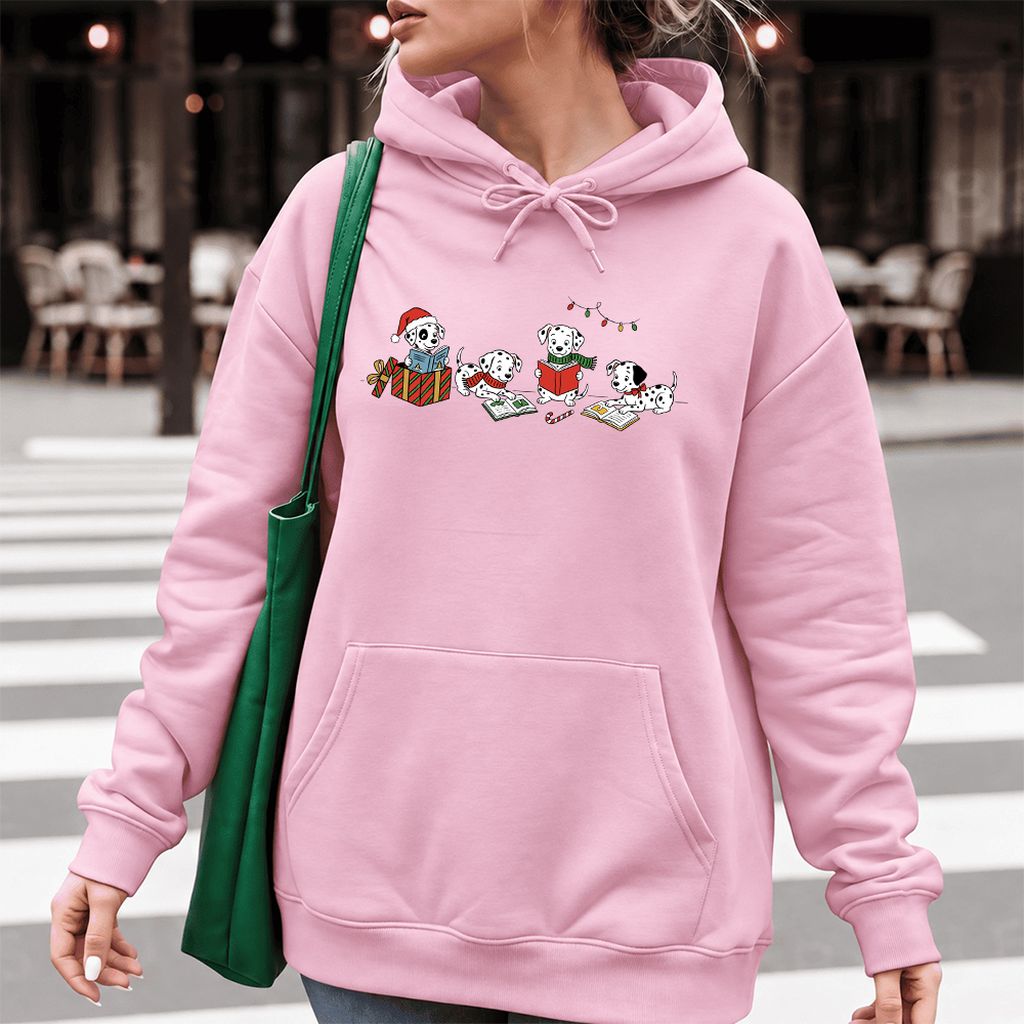 Dalmatian Dogs Reading Softstyle Hoodie | Christmas Book Lover Gift Light Pink
