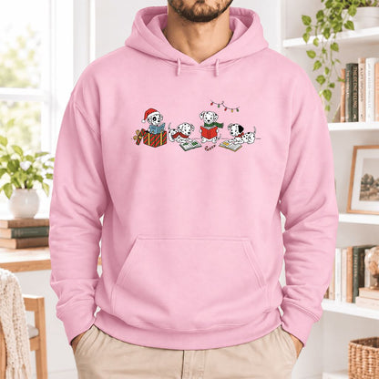 Dalmatian Dogs Reading Softstyle Hoodie | Christmas Book Lover Gift Light Pink