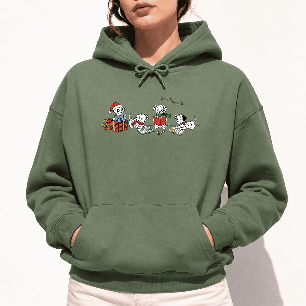 Dalmatian Dogs Reading Softstyle Hoodie | Christmas Book Lover Gift Military Green