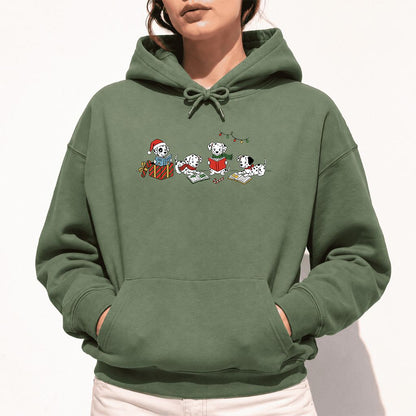 Dalmatian Dogs Reading Softstyle Hoodie | Christmas Book Lover Gift Military Green