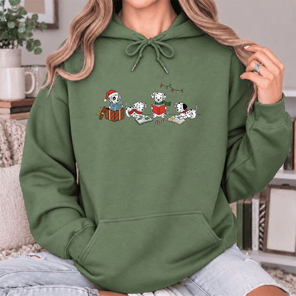 Dalmatian Dogs Reading Softstyle Hoodie | Christmas Book Lover Gift Military Green