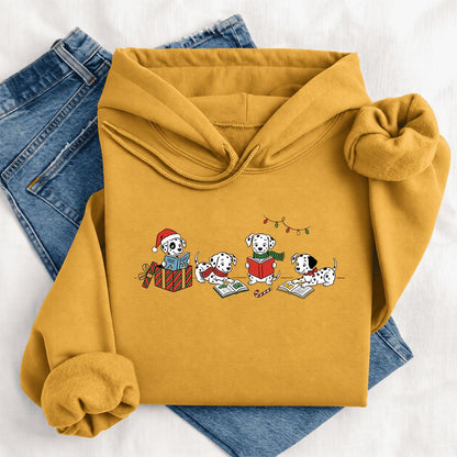 Dalmatian Dogs Reading Softstyle Hoodie | Christmas Book Lover Gift Mustard