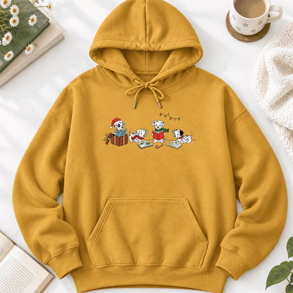 Dalmatian Dogs Reading Softstyle Hoodie | Christmas Book Lover Gift Mustard