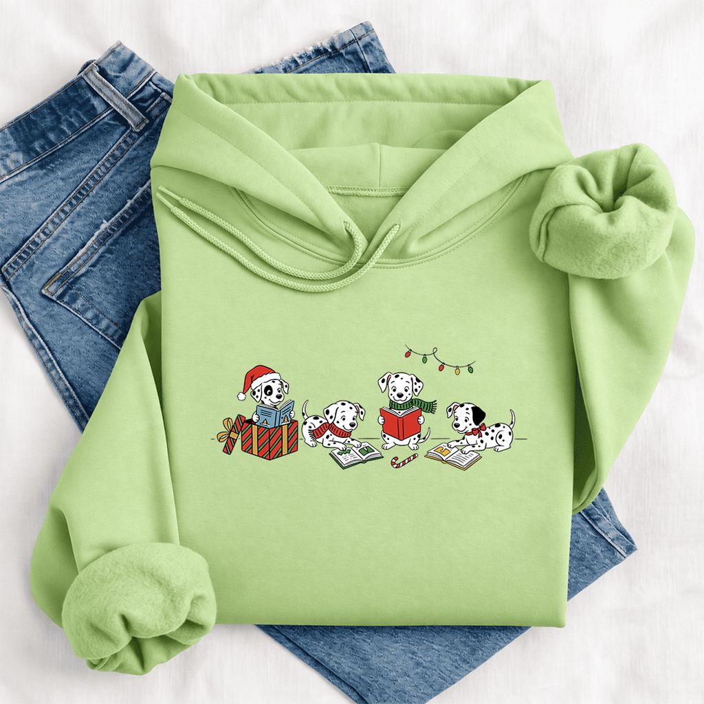 Dalmatian Dogs Reading Softstyle Hoodie | Christmas Book Lover Gift Pistachio