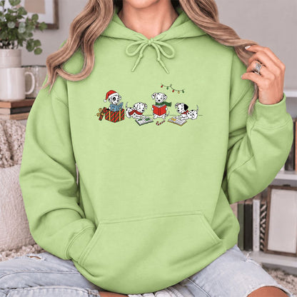 Dalmatian Dogs Reading Softstyle Hoodie | Christmas Book Lover Gift Pistachio
