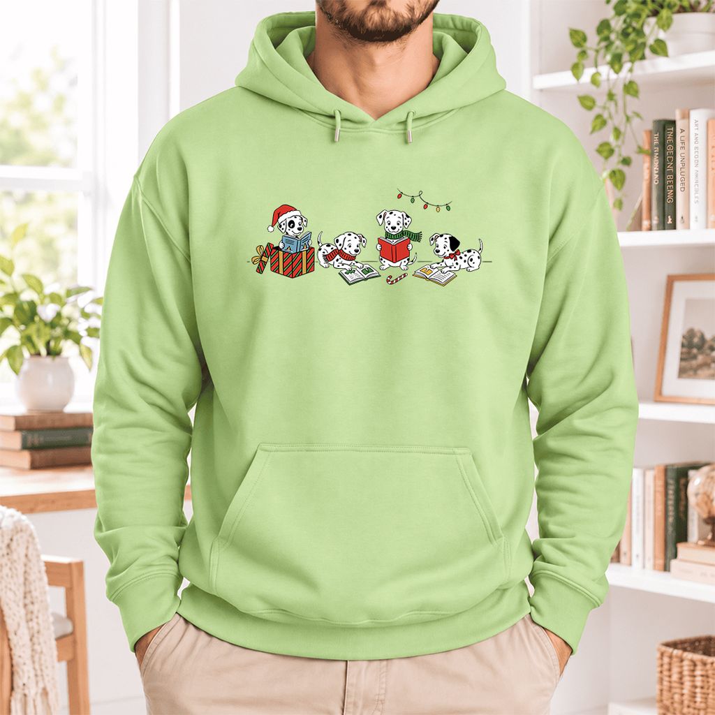 Dalmatian Dogs Reading Softstyle Hoodie | Christmas Book Lover Gift Pistachio