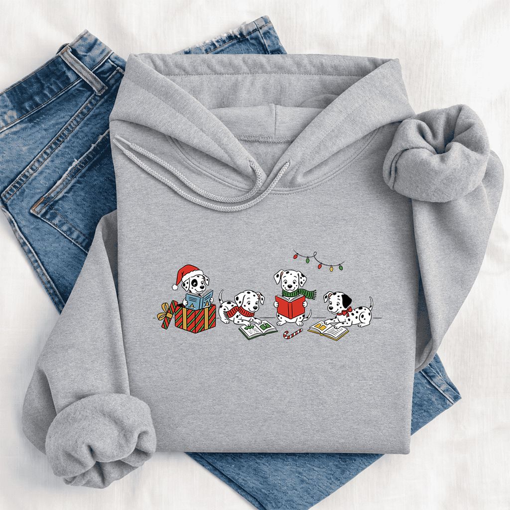 Dalmatian Dogs Reading Softstyle Hoodie | Christmas Book Lover Gift Sport Grey