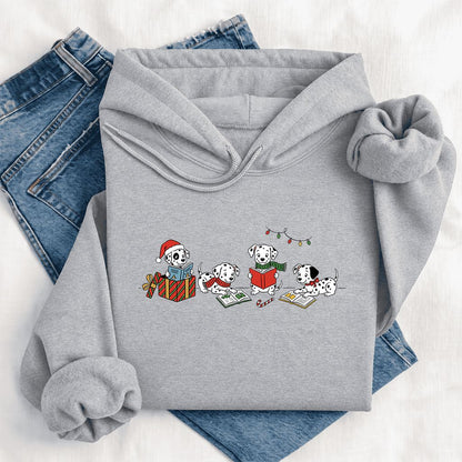 Dalmatian Dogs Reading Softstyle Hoodie | Christmas Book Lover Gift Sport Grey