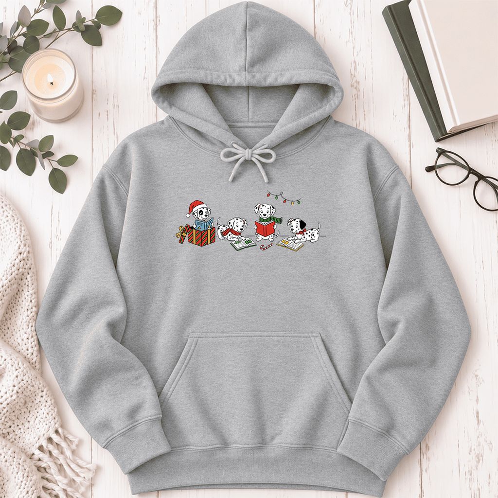 Dalmatian Dogs Reading Softstyle Hoodie | Christmas Book Lover Gift Sport Grey