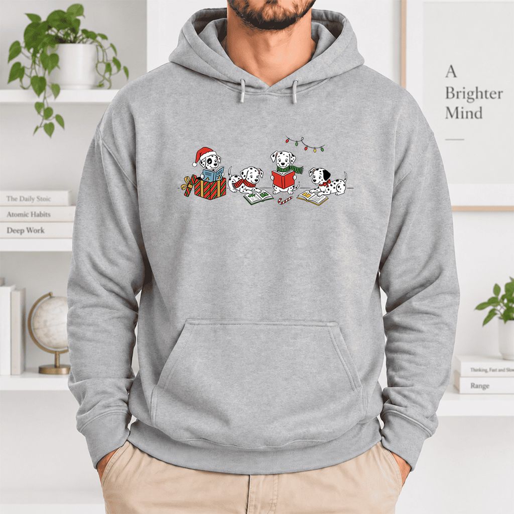 Dalmatian Dogs Reading Softstyle Hoodie | Christmas Book Lover Gift Sport Grey