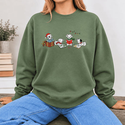 Dalmatian Dogs Reading Softstyle Sweatshirt | Christmas Book Lover Gift Military Green