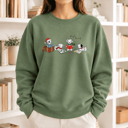 Dalmatian Dogs Reading Softstyle Sweatshirt | Christmas Book Lover Gift Military Green