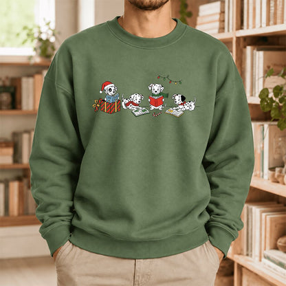 Dalmatian Dogs Reading Softstyle Sweatshirt | Christmas Book Lover Gift Military Green