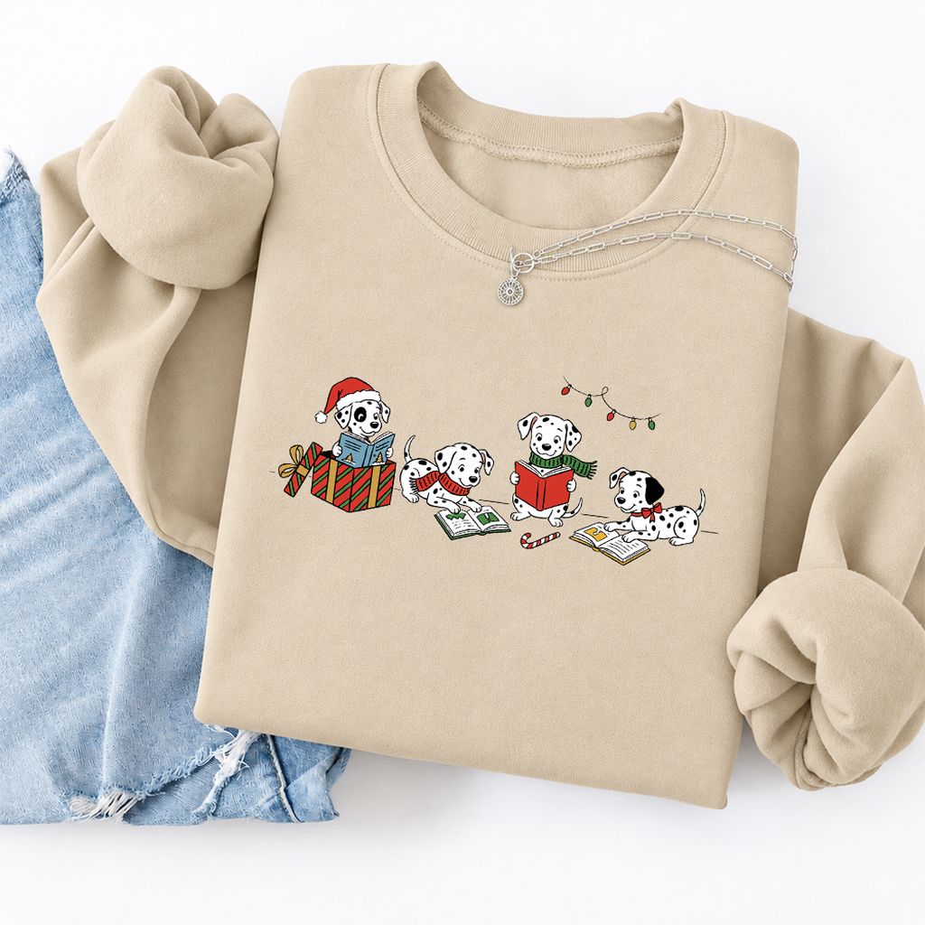 Dalmatian Dogs Reading Softstyle Sweatshirt | Christmas Book Lover Gift Sand