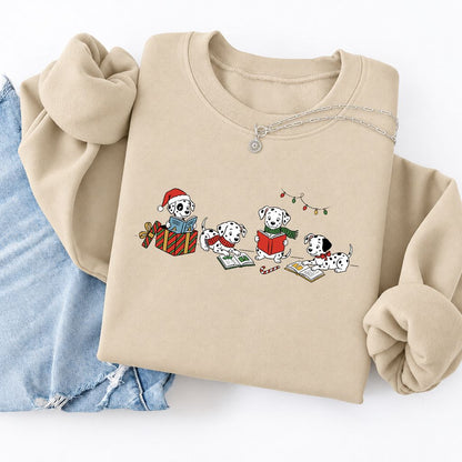 Dalmatian Dogs Reading Softstyle Sweatshirt | Christmas Book Lover Gift Sand