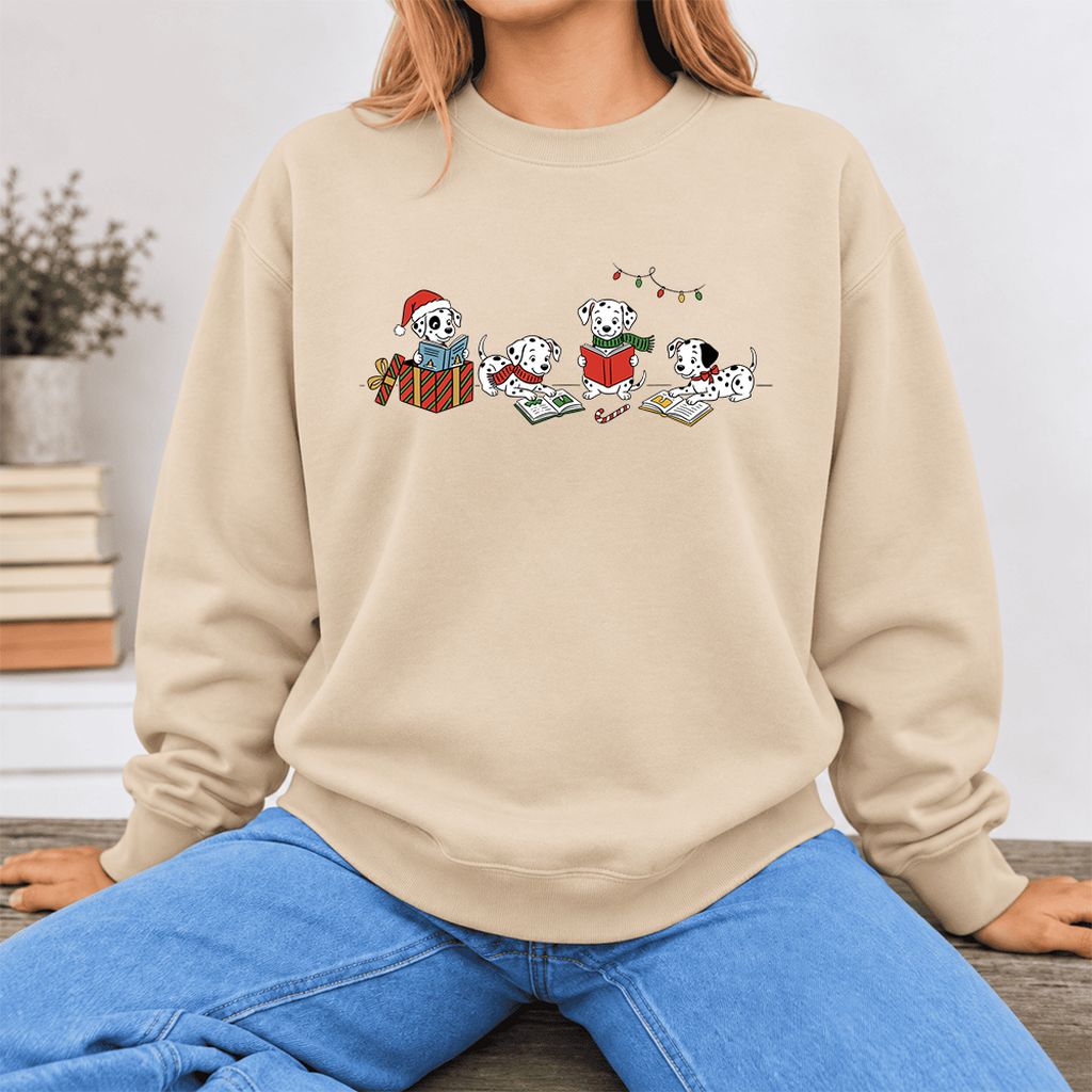 Dalmatian Dogs Reading Softstyle Sweatshirt | Christmas Book Lover Gift Sand