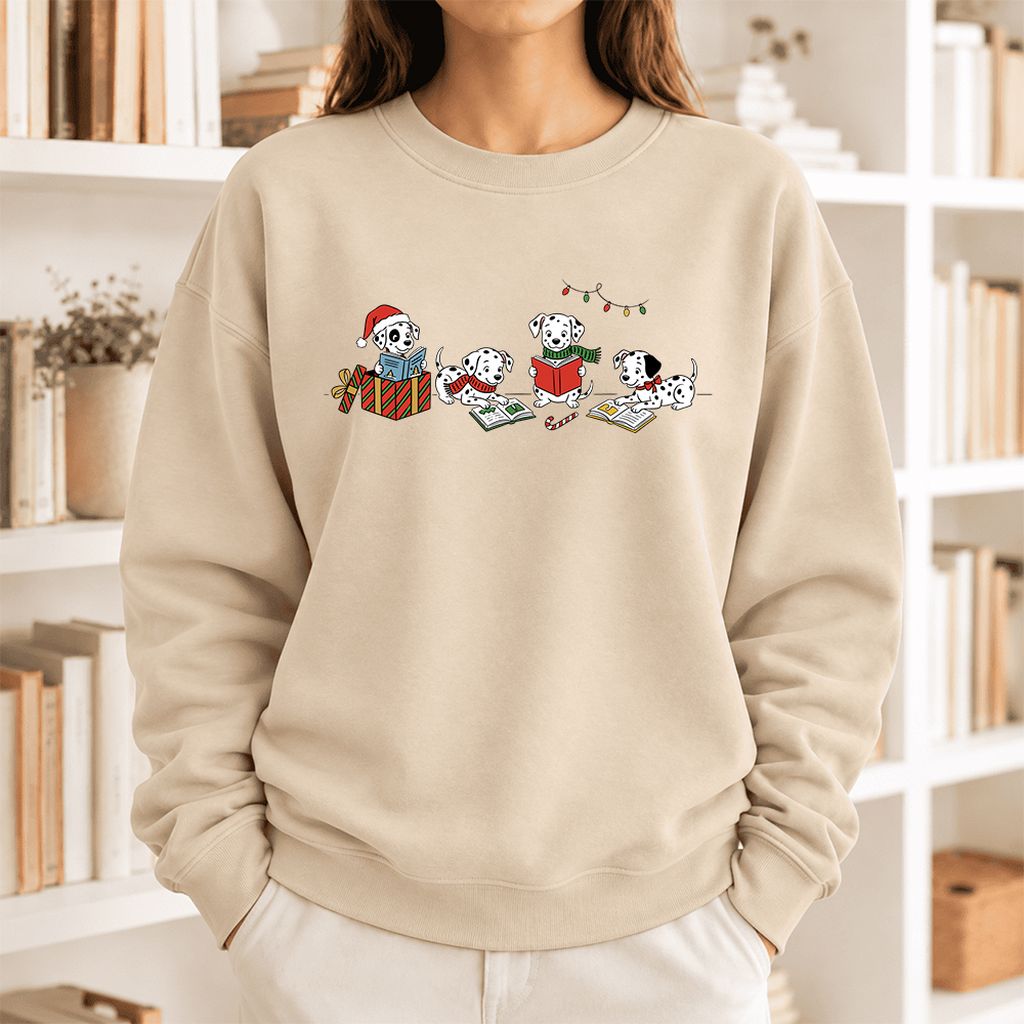 Dalmatian Dogs Reading Softstyle Sweatshirt | Christmas Book Lover Gift Sand