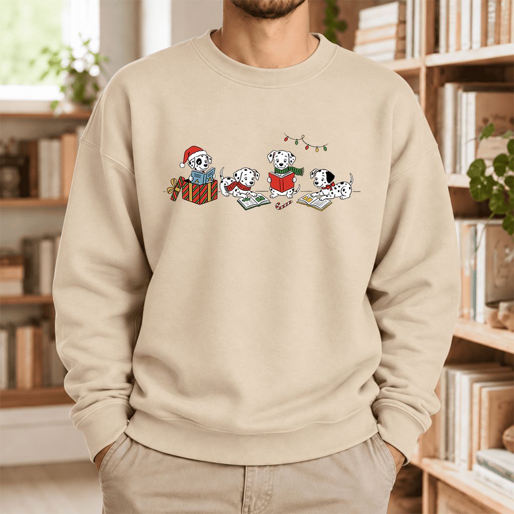 Dalmatian Dogs Reading Softstyle Sweatshirt | Christmas Book Lover Gift Sand