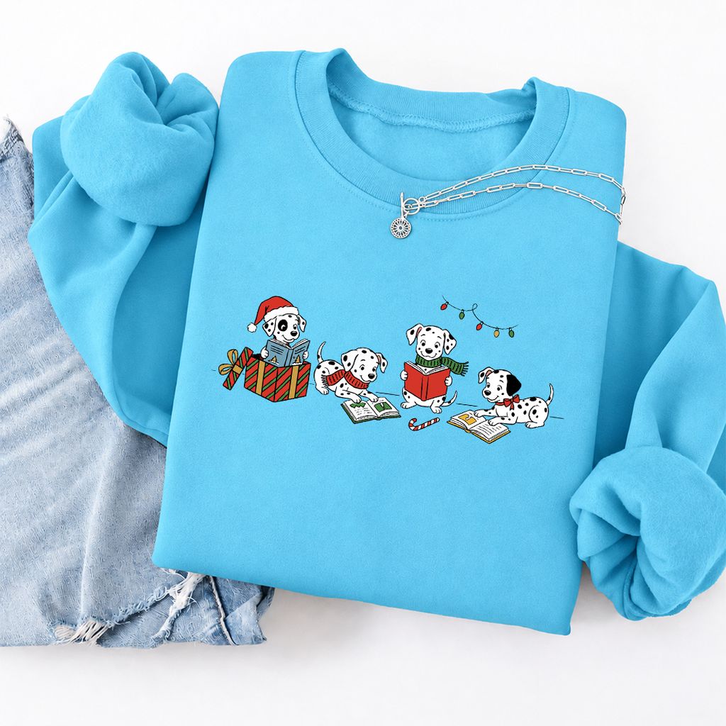 Dalmatian Dogs Reading Softstyle Sweatshirt | Christmas Book Lover Gift Sky
