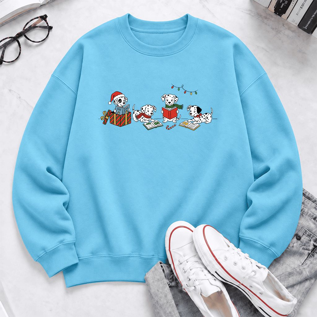 Dalmatian Dogs Reading Softstyle Sweatshirt | Christmas Book Lover Gift Sky