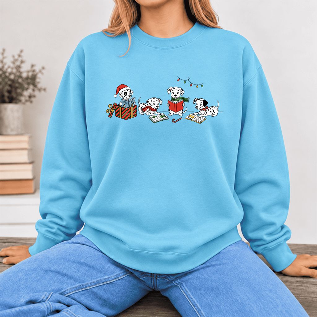 Dalmatian Dogs Reading Softstyle Sweatshirt | Christmas Book Lover Gift Sky