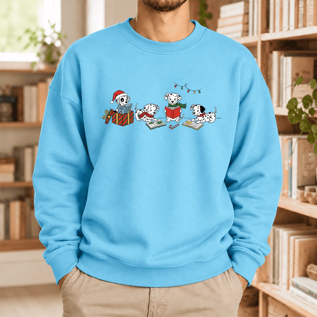 Dalmatian Dogs Reading Softstyle Sweatshirt | Christmas Book Lover Gift Sky