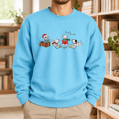 Dalmatian Dogs Reading Softstyle Sweatshirt | Christmas Book Lover Gift Sky
