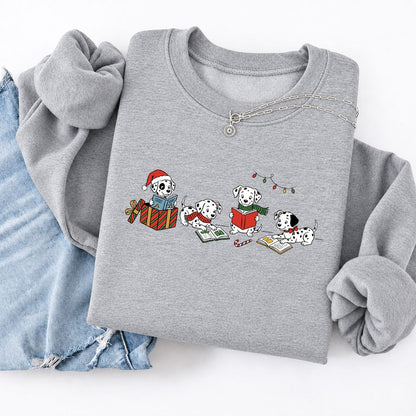 Dalmatian Dogs Reading Softstyle Sweatshirt | Christmas Book Lover Gift Sport Grey