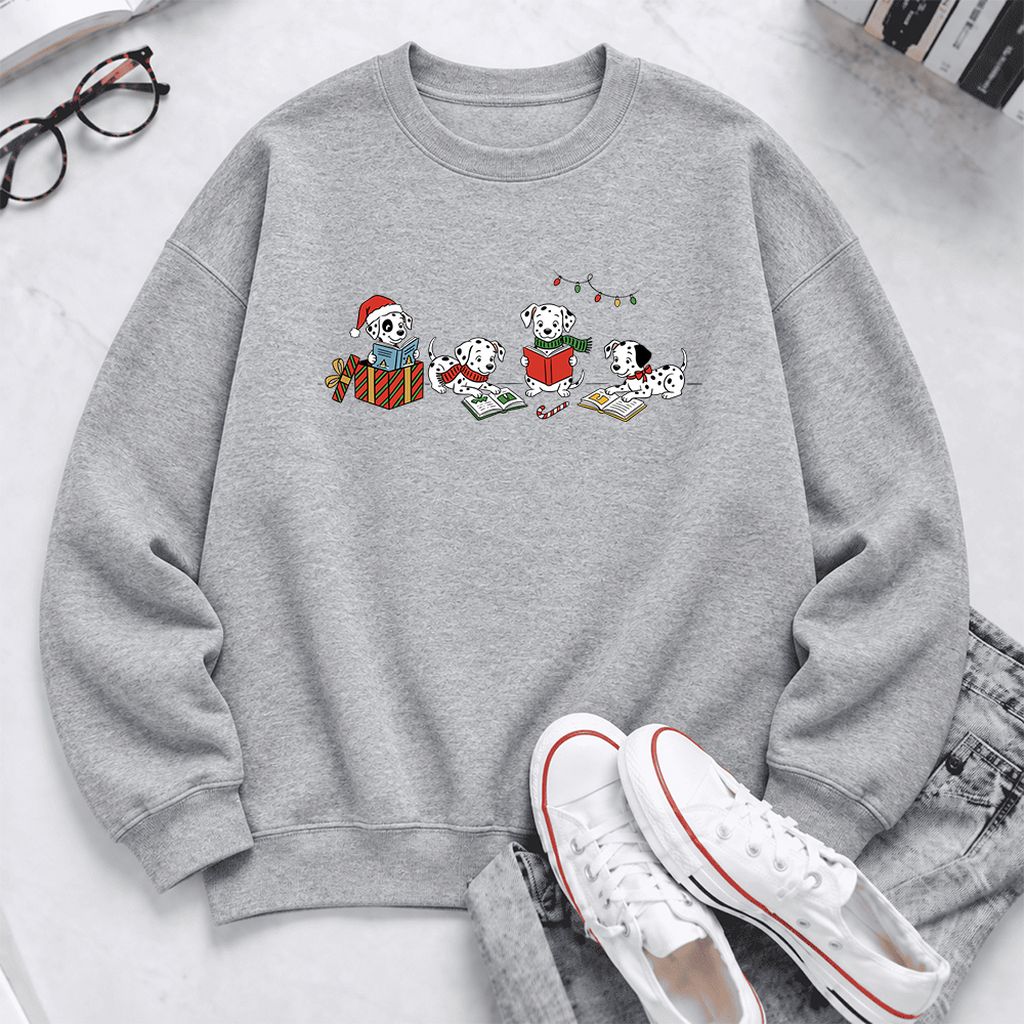 Dalmatian Dogs Reading Softstyle Sweatshirt | Christmas Book Lover Gift Sport Grey