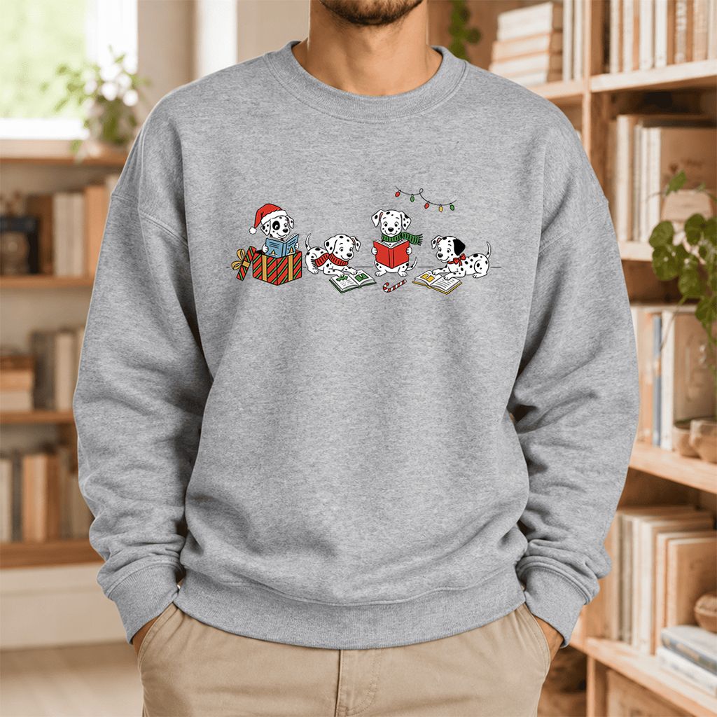 Dalmatian Dogs Reading Softstyle Sweatshirt | Christmas Book Lover Gift Sport Grey