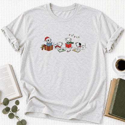Dalmatian Dogs Reading Ultra-Soft Cotton T-Shirt | Christmas Book Lover Gift Ash