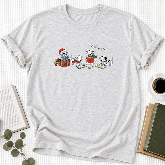 Dalmatian Dogs Reading Ultra-Soft Cotton T-Shirt | Christmas Book Lover Gift Ash