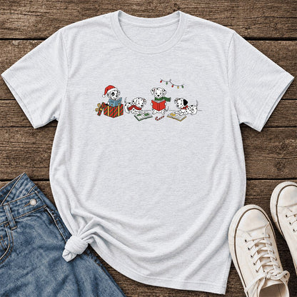 Dalmatian Dogs Reading Ultra-Soft Cotton T-Shirt | Christmas Book Lover Gift Ash