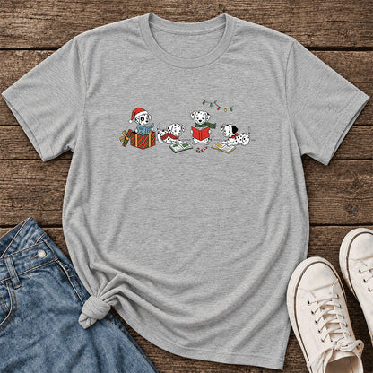 Dalmatian Dogs Reading Ultra-Soft Cotton T-Shirt | Christmas Book Lover Gift Athletic Heather